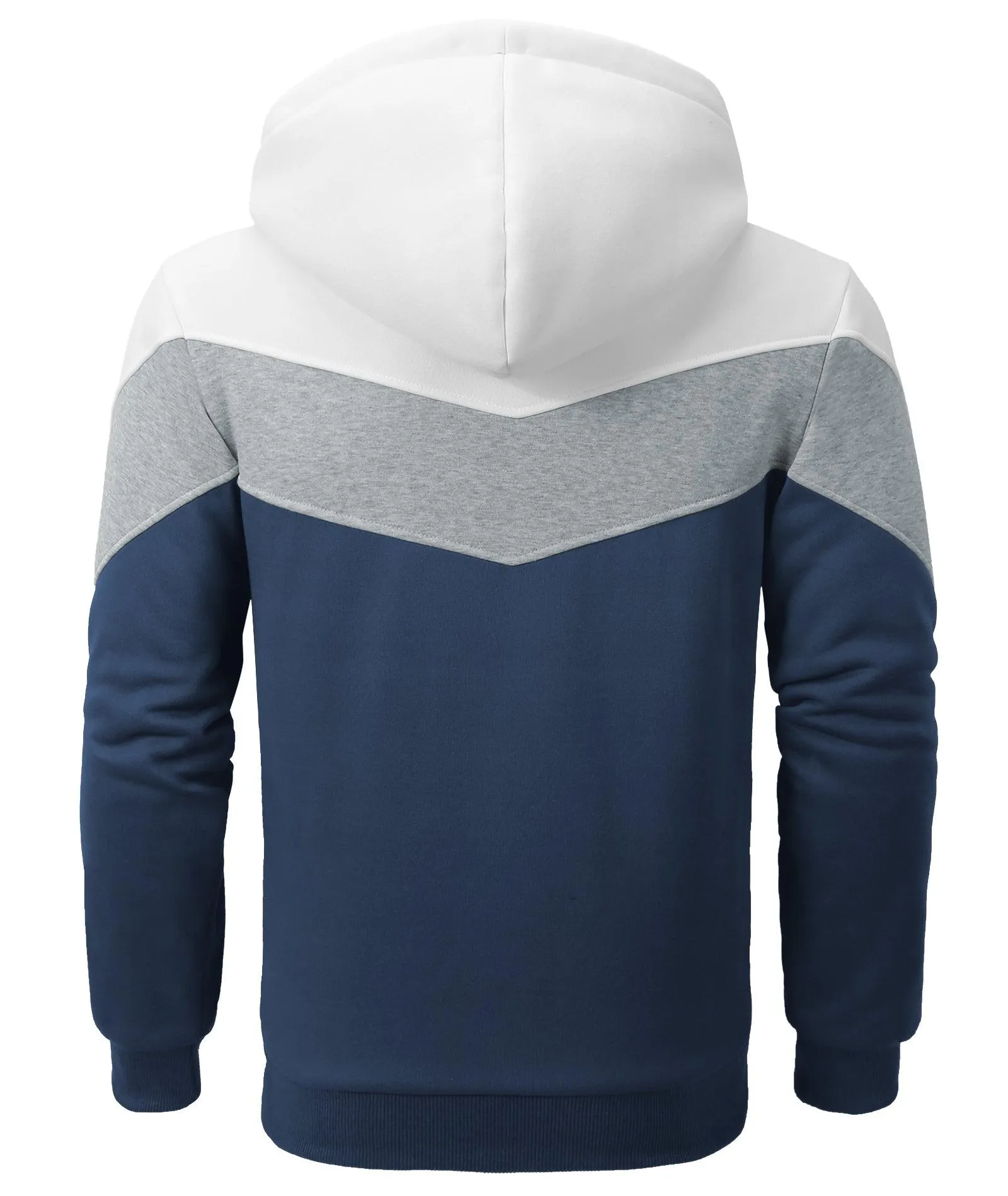 Men's Zip Up Contrast Color Fleece Hoodie-AWY2107