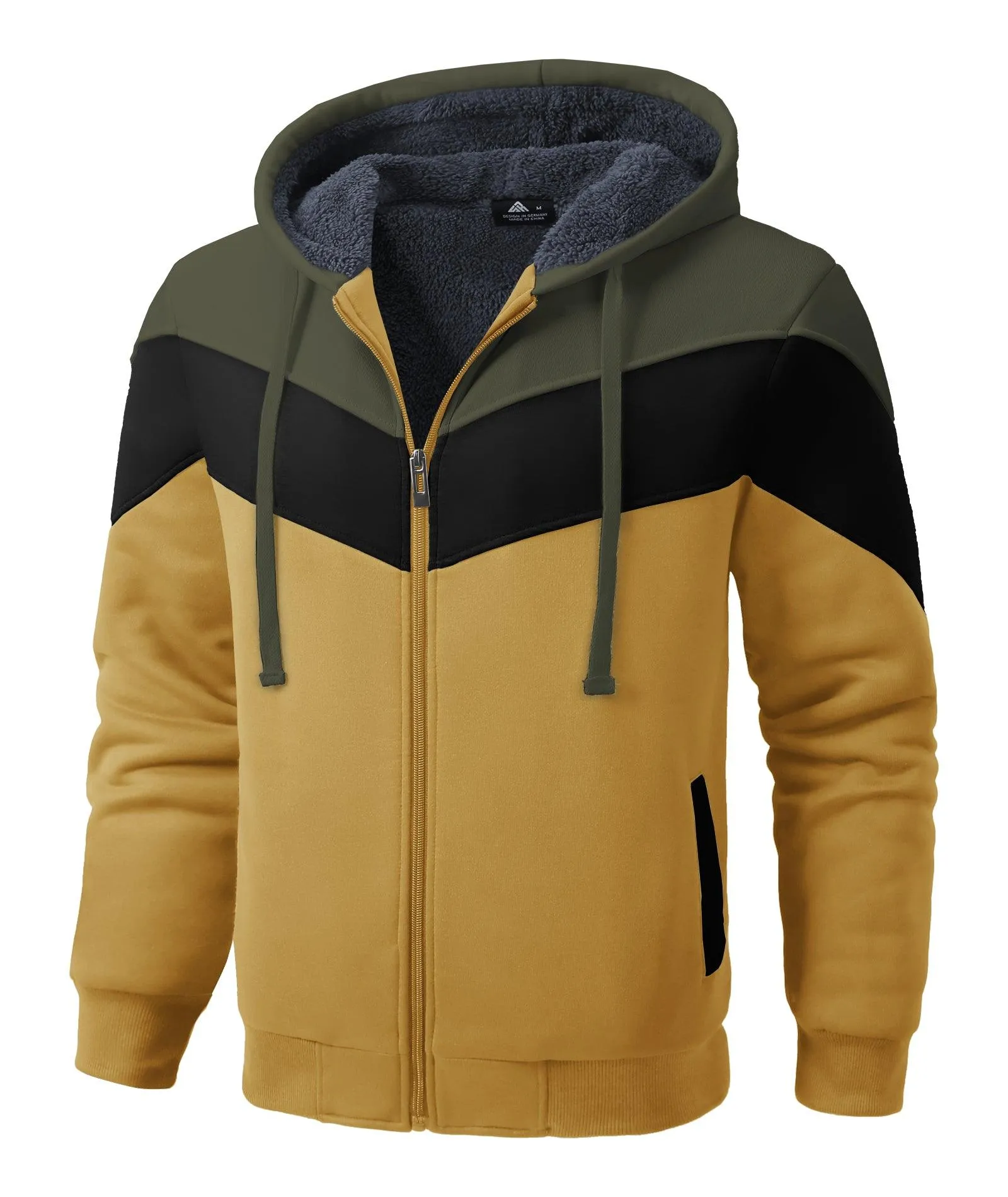 Men's Zip Up Contrast Color Fleece Hoodie-AWY2107