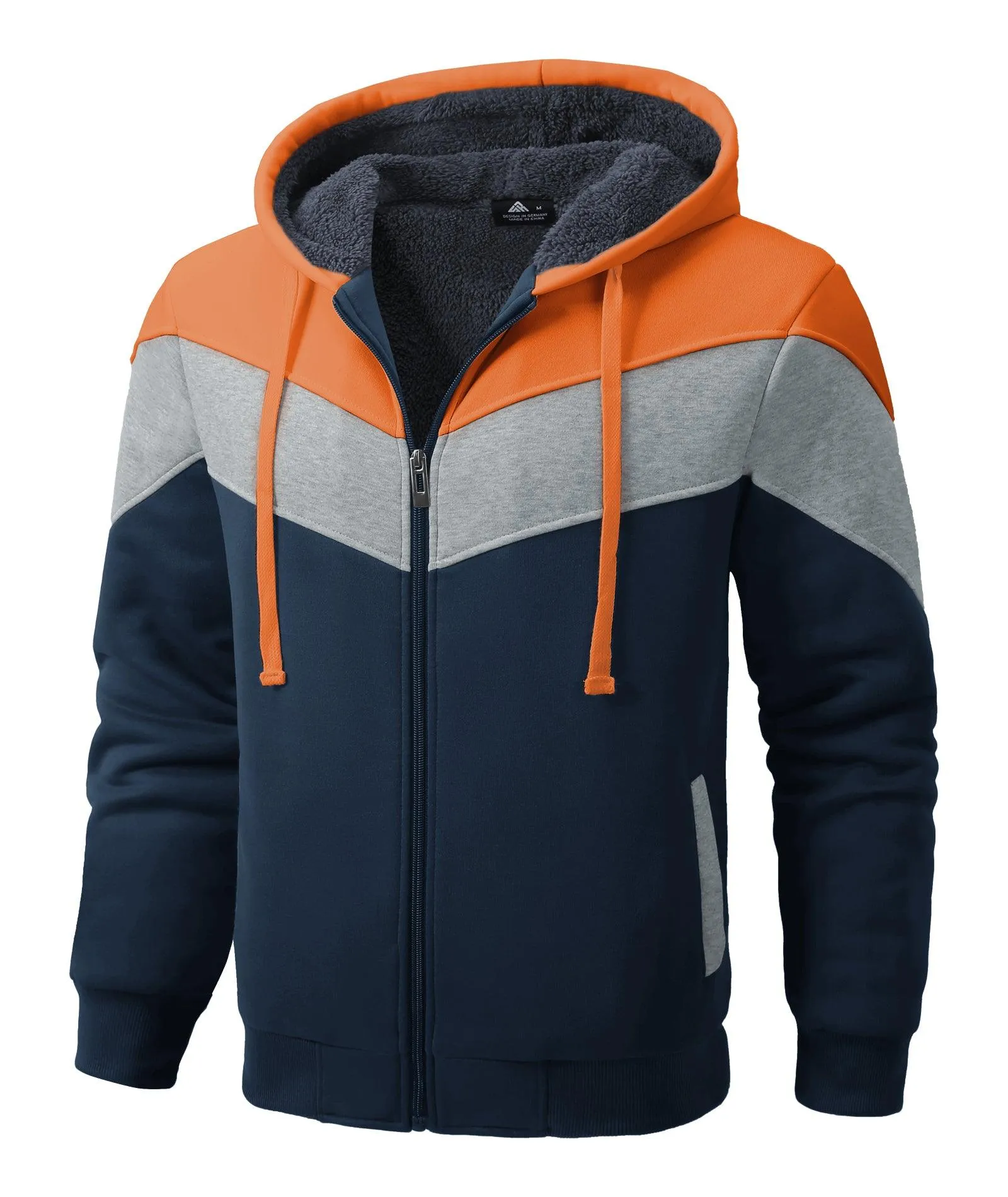 Men's Zip Up Contrast Color Fleece Hoodie-AWY2107