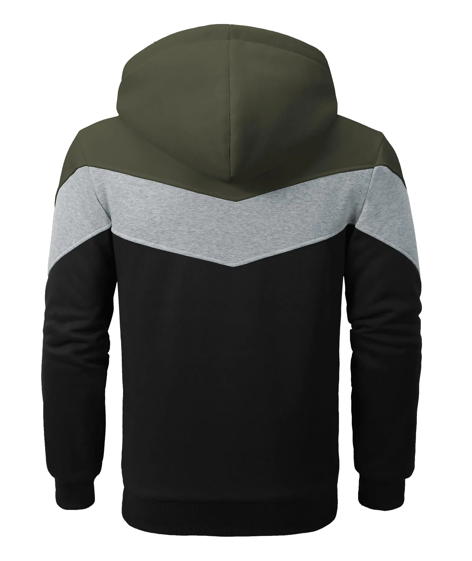 Men's Zip Up Contrast Color Fleece Hoodie-AWY2107