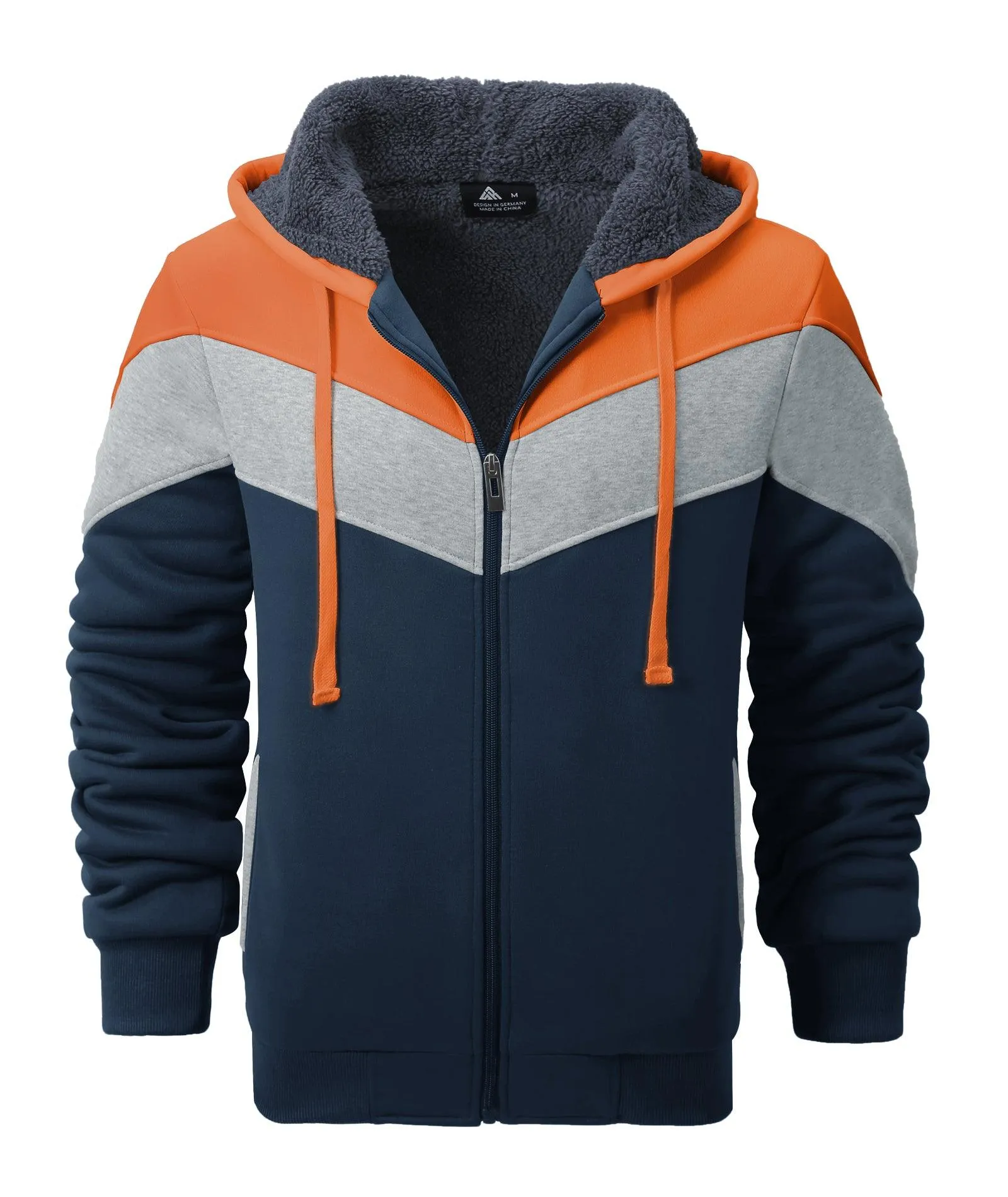 Men's Zip Up Contrast Color Fleece Hoodie-AWY2107