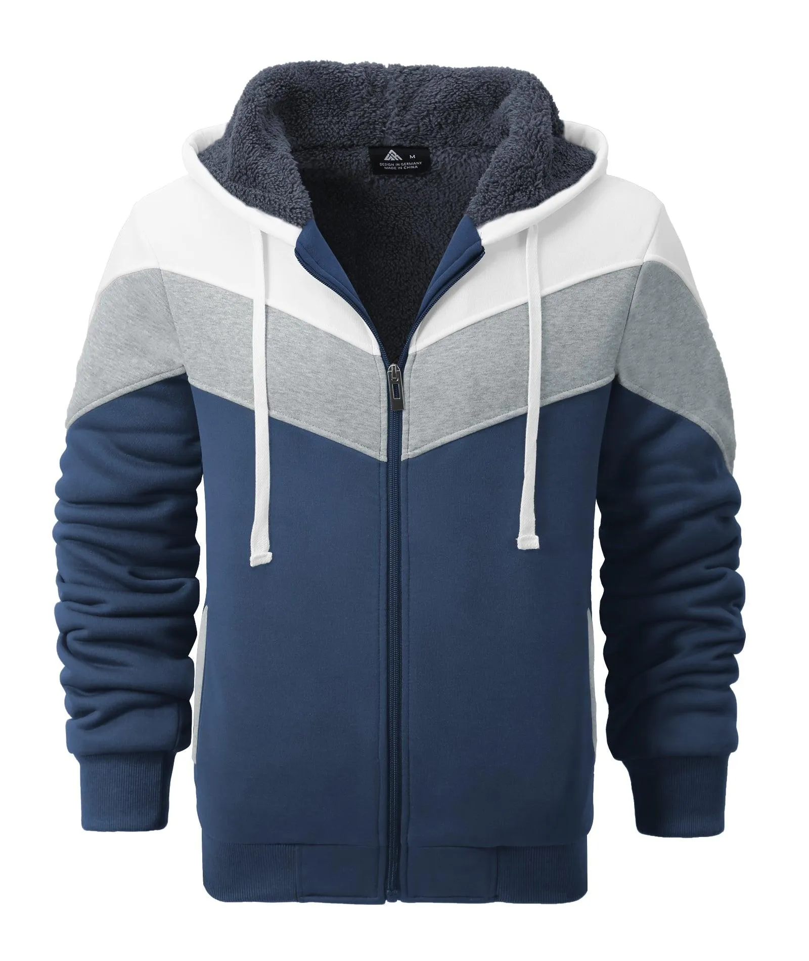 Men's Zip Up Contrast Color Fleece Hoodie-AWY2107