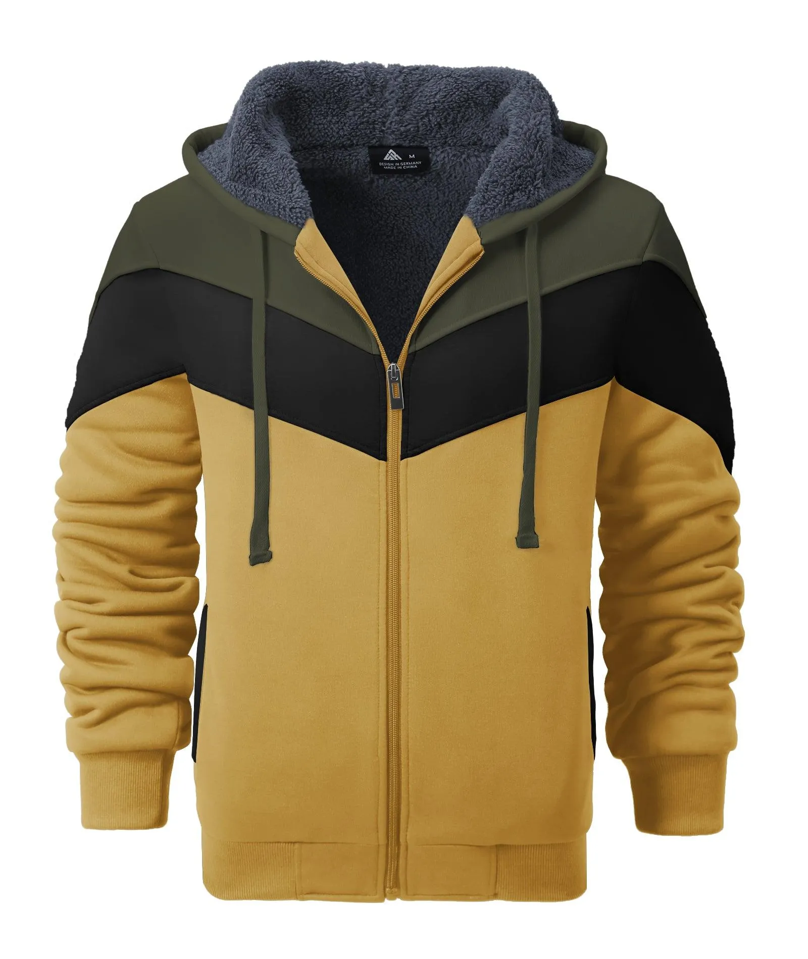 Men's Zip Up Contrast Color Fleece Hoodie-AWY2107