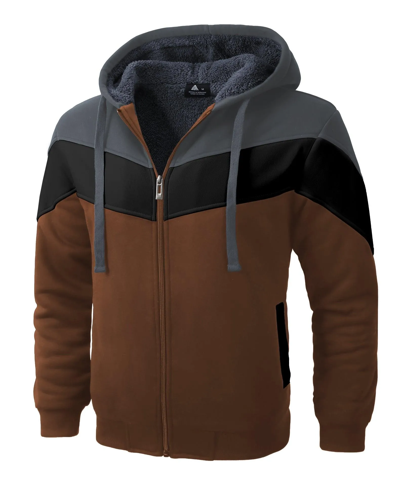 Men's Zip Up Contrast Color Fleece Hoodie-AWY2107