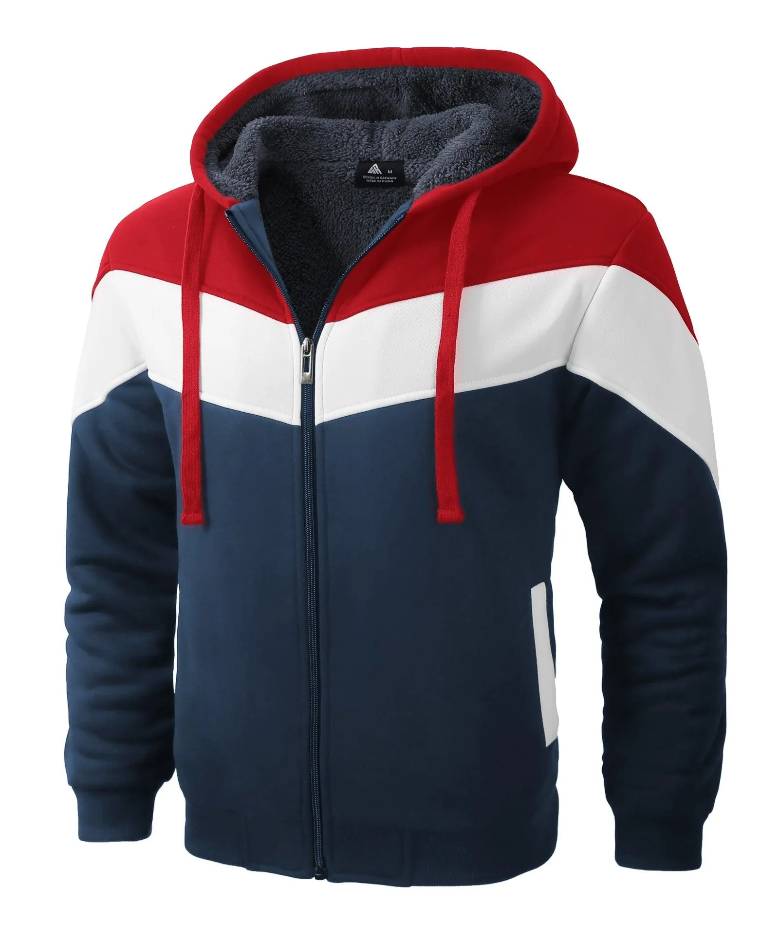 Men's Zip Up Contrast Color Fleece Hoodie-AWY2107