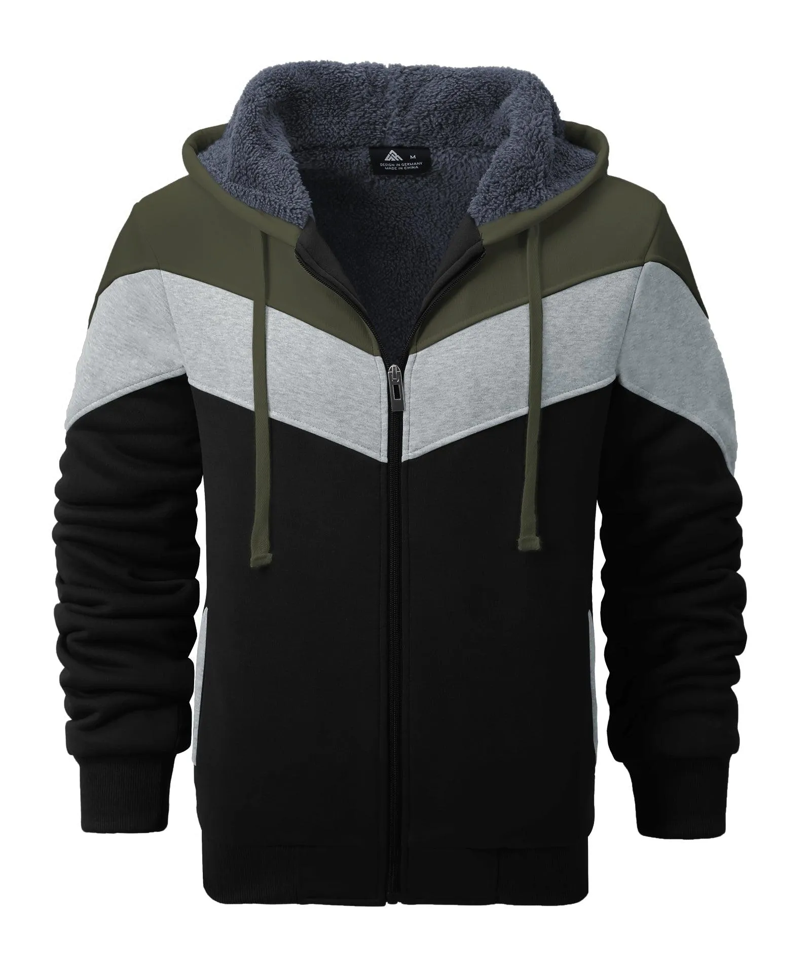 Men's Zip Up Contrast Color Fleece Hoodie-AWY2107