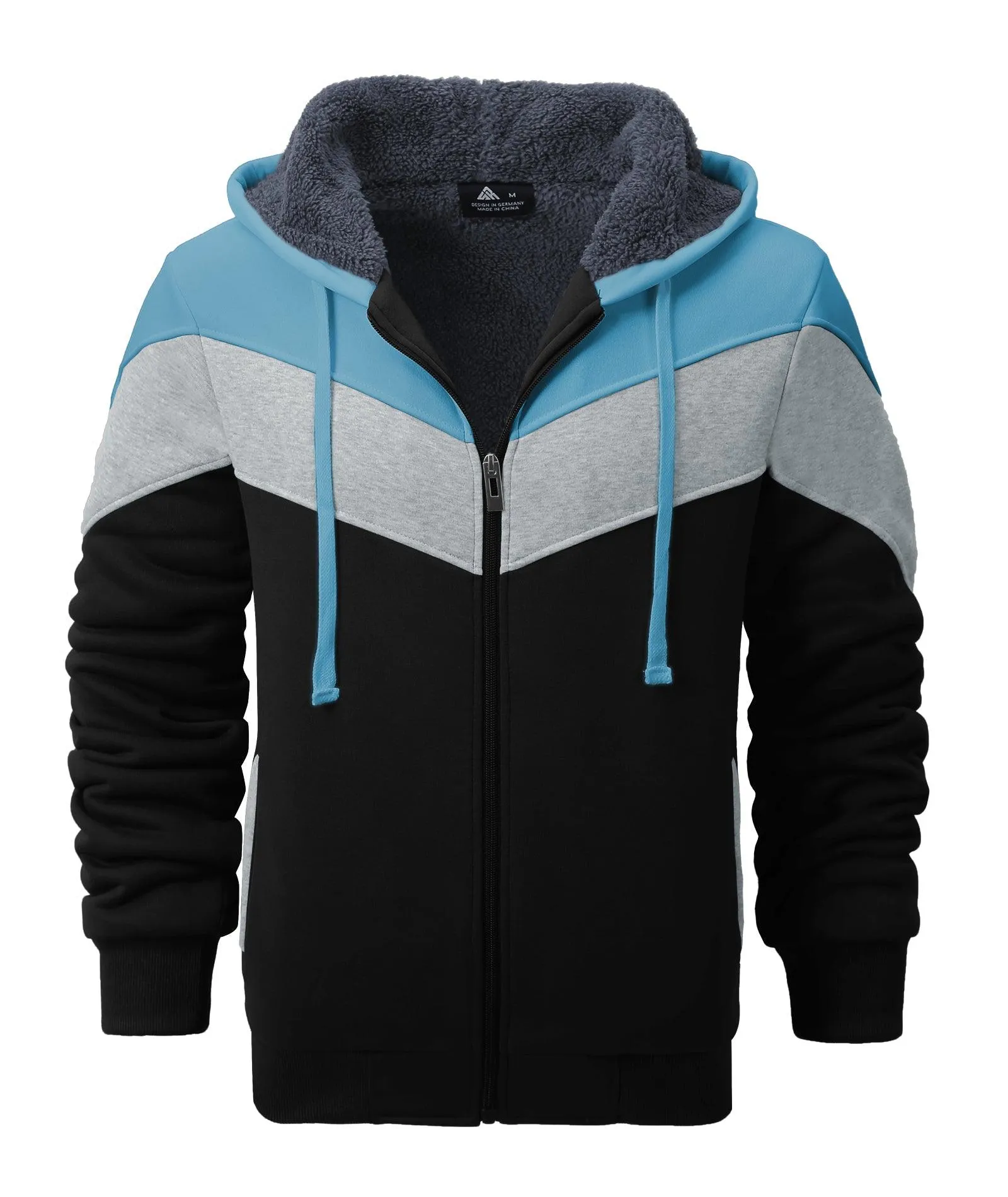 Men's Zip Up Contrast Color Fleece Hoodie-AWY2107