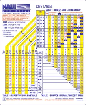 NAUI Dive Planning Table Soft Flexible material