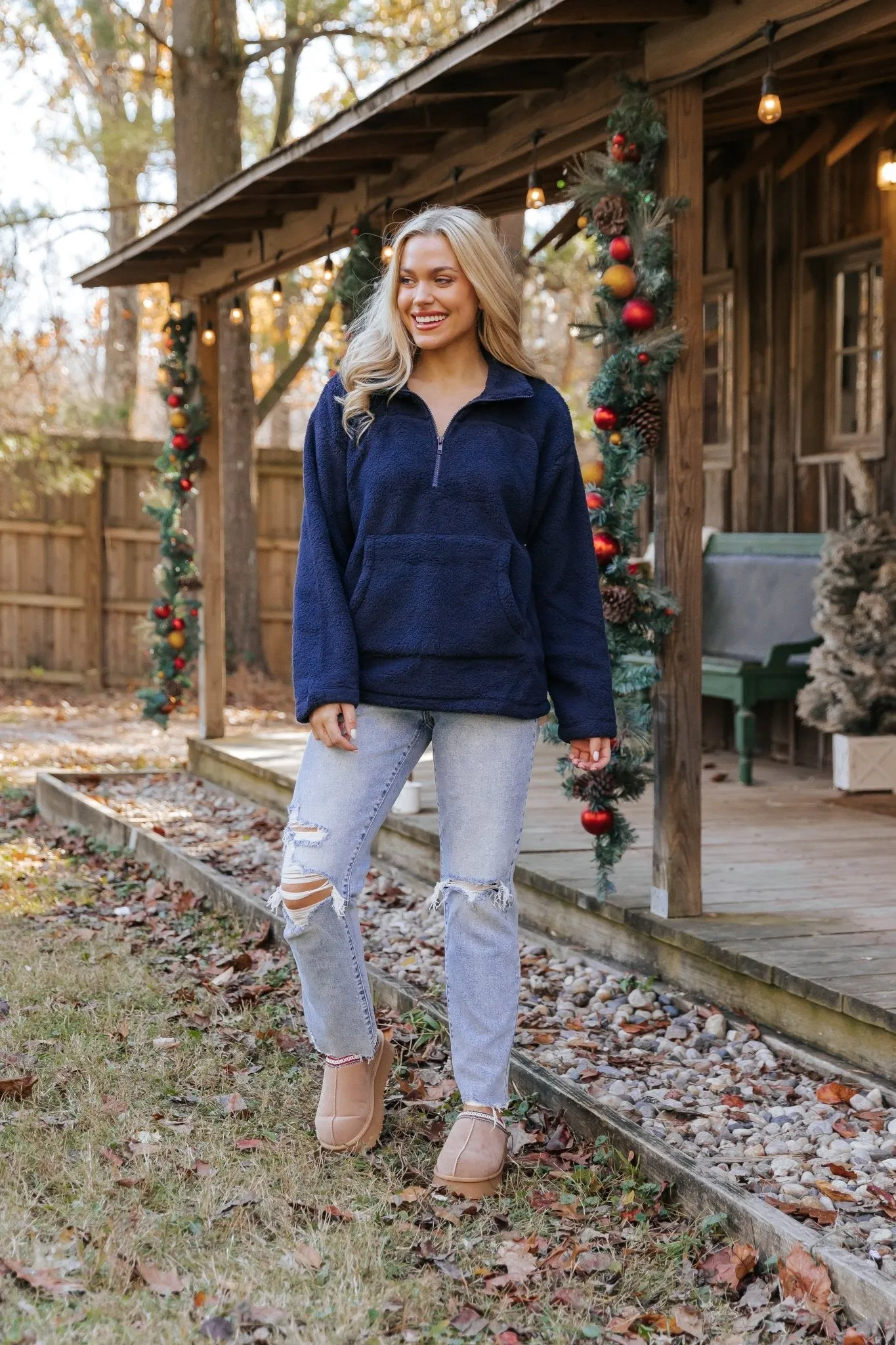 Navy Fleece Half Zip Up Jacket