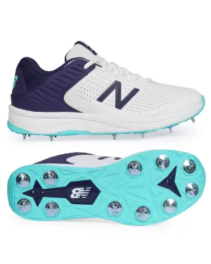 New Balance CK4030 Cricket Shoes - Steel Spikes - White/Cyber Jade/Dark Mercury