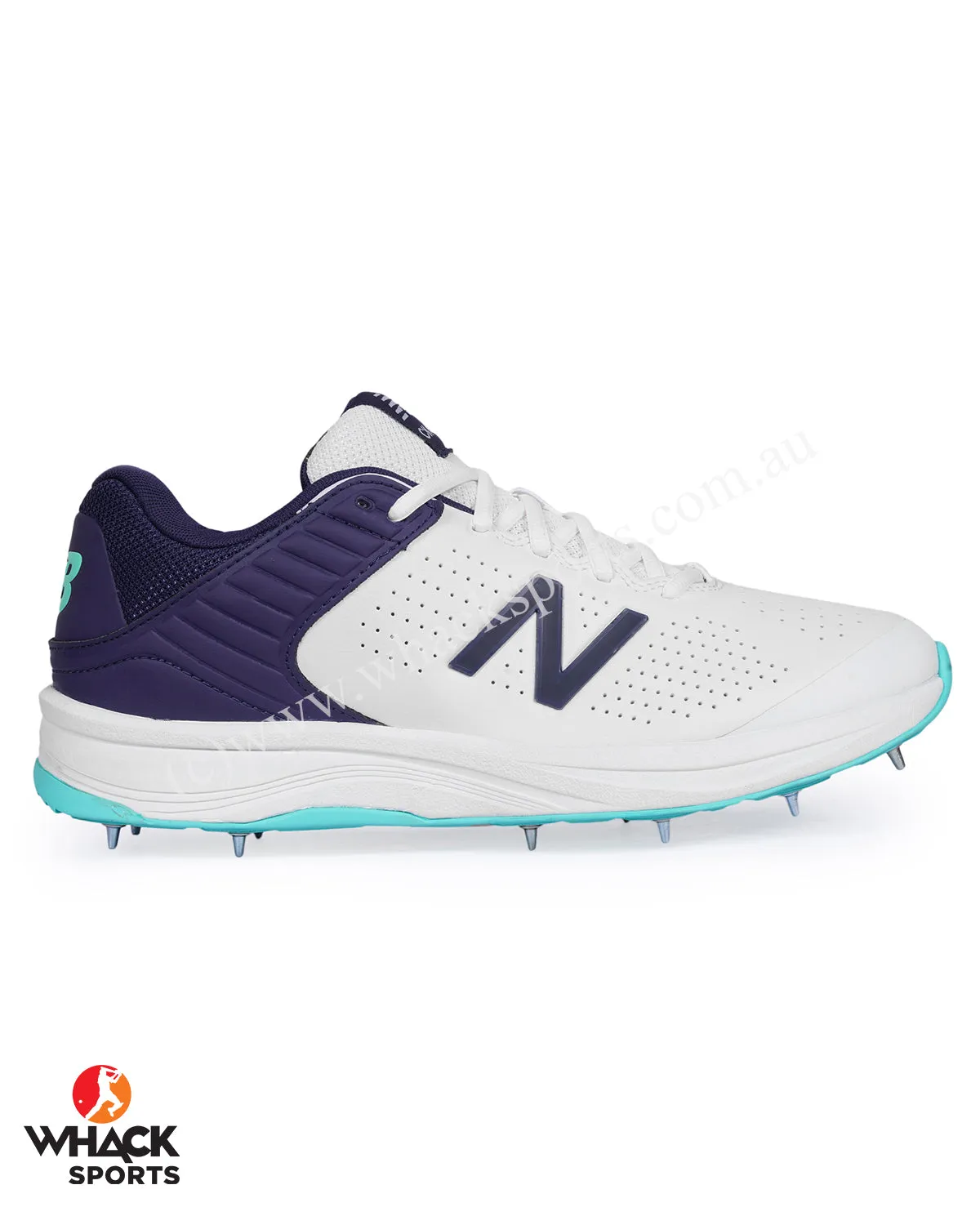 New Balance CK4030 Cricket Shoes - Steel Spikes - White/Cyber Jade/Dark Mercury