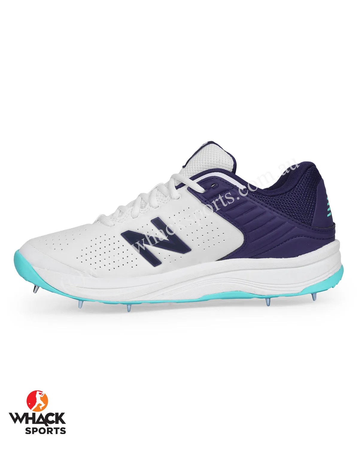 New Balance CK4030 Cricket Shoes - Steel Spikes - White/Cyber Jade/Dark Mercury