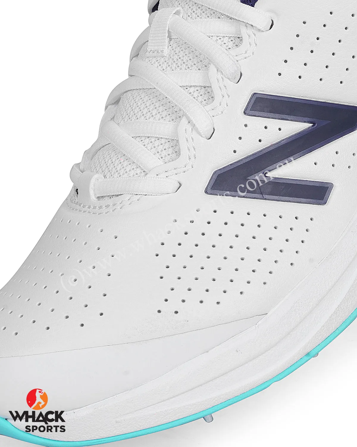 New Balance CK4030 Cricket Shoes - Steel Spikes - White/Cyber Jade/Dark Mercury