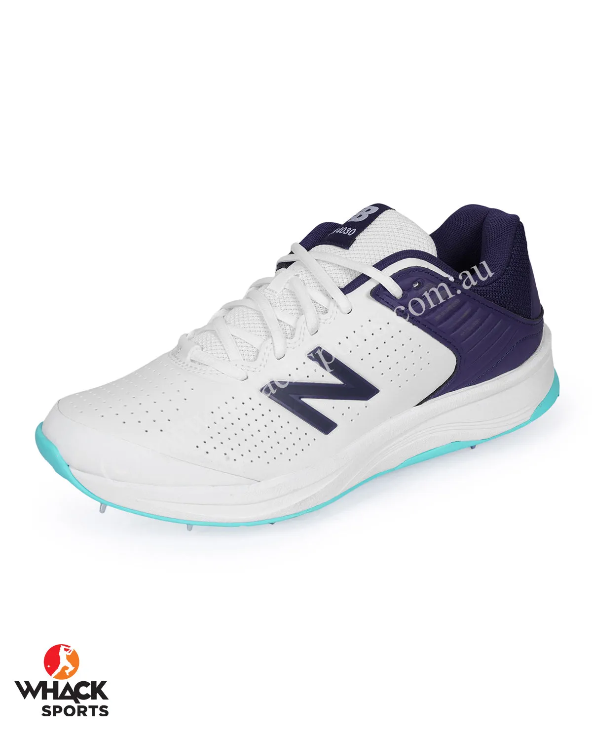 New Balance CK4030 Cricket Shoes - Steel Spikes - White/Cyber Jade/Dark Mercury