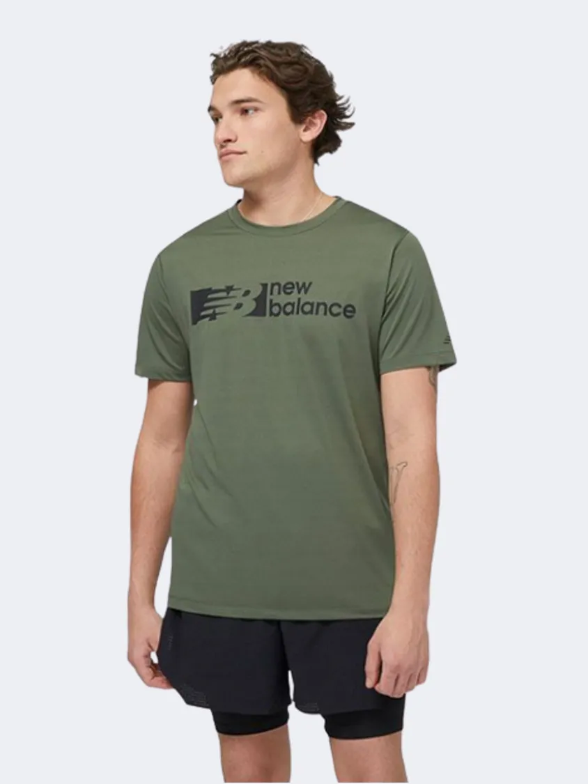 New Balance Tenacity Graphic Tee Men Performance T-Shirt Olive Green