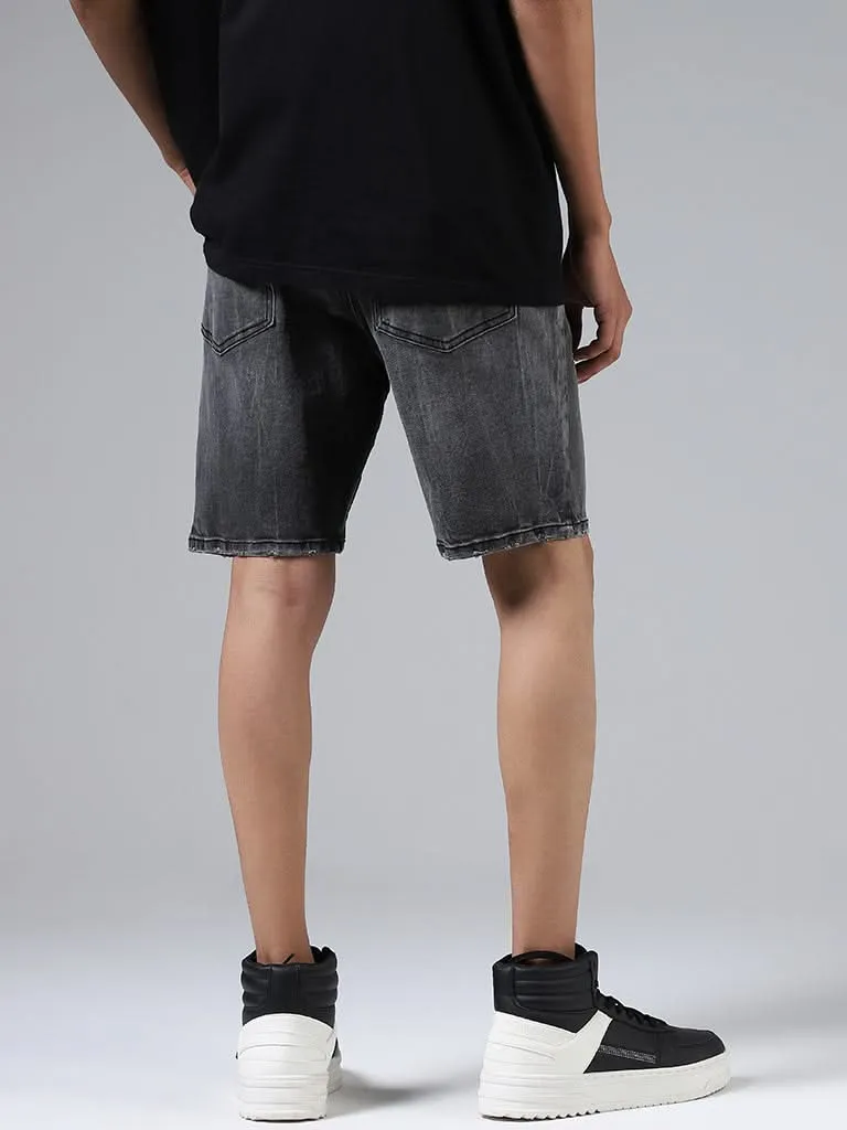 Nuon Charcoal Grey Slim-Fit Mid-Rise Denim Shorts