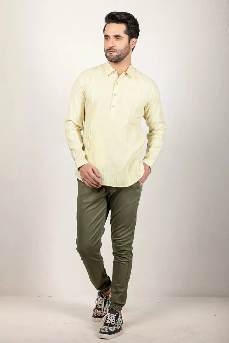 Pale Yellow And Blue Short Kurta