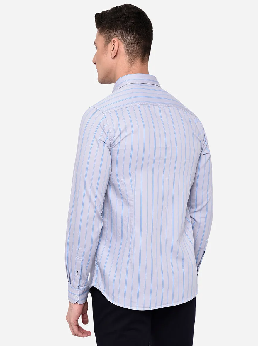 Pearl Blue Striped Slim Fit Semi Casual Shirt | JadeBlue