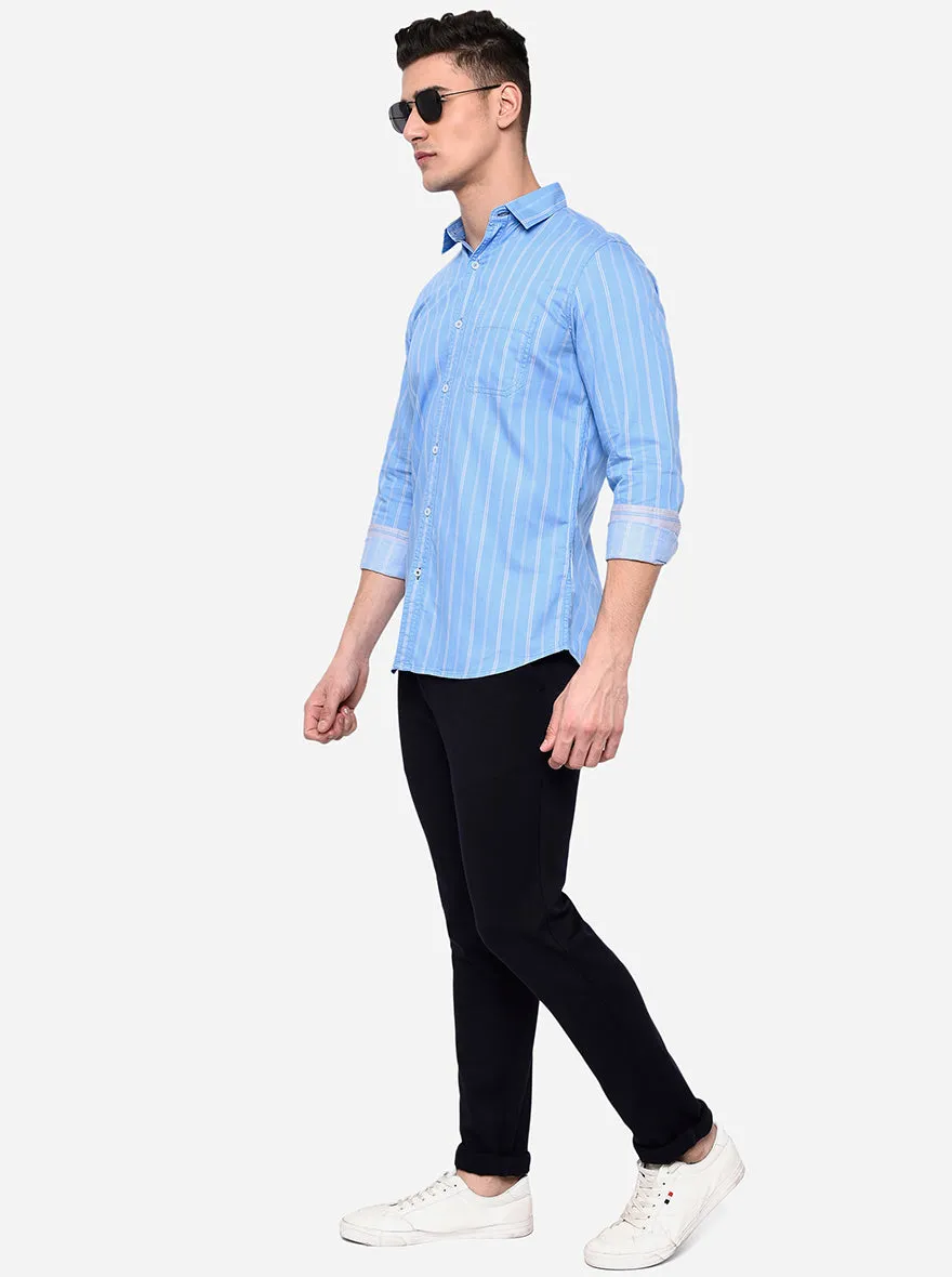 Placid Blue Solid Slim Fit Semi Casual Shirt | JadeBlue