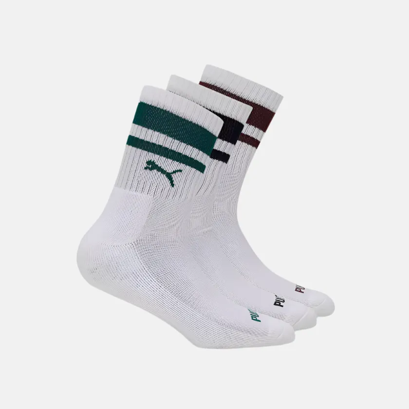 Puma Heritage Striped Unisex Short Crew Socks Pack of 3 -White