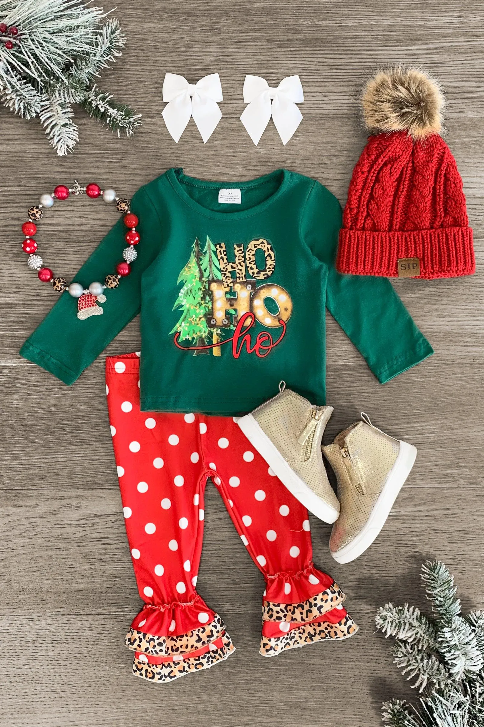 "Ho Ho Ho" Polka Dot Ruffle Pant Set