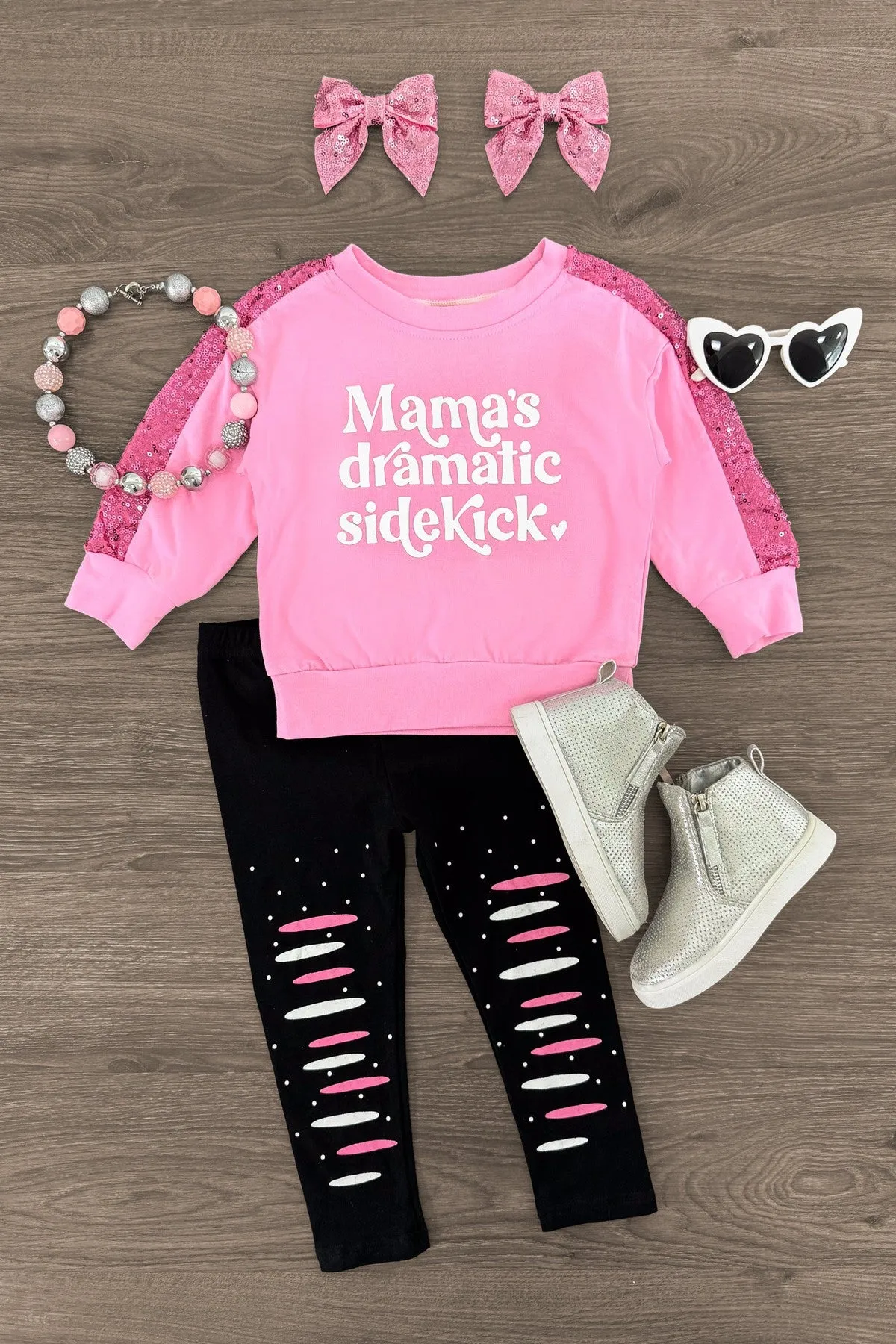 "Mama's Dramatic Sidekick" Pink Legging Set