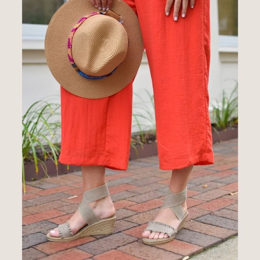 Ruffle Trim Wedge With Ankle Strap