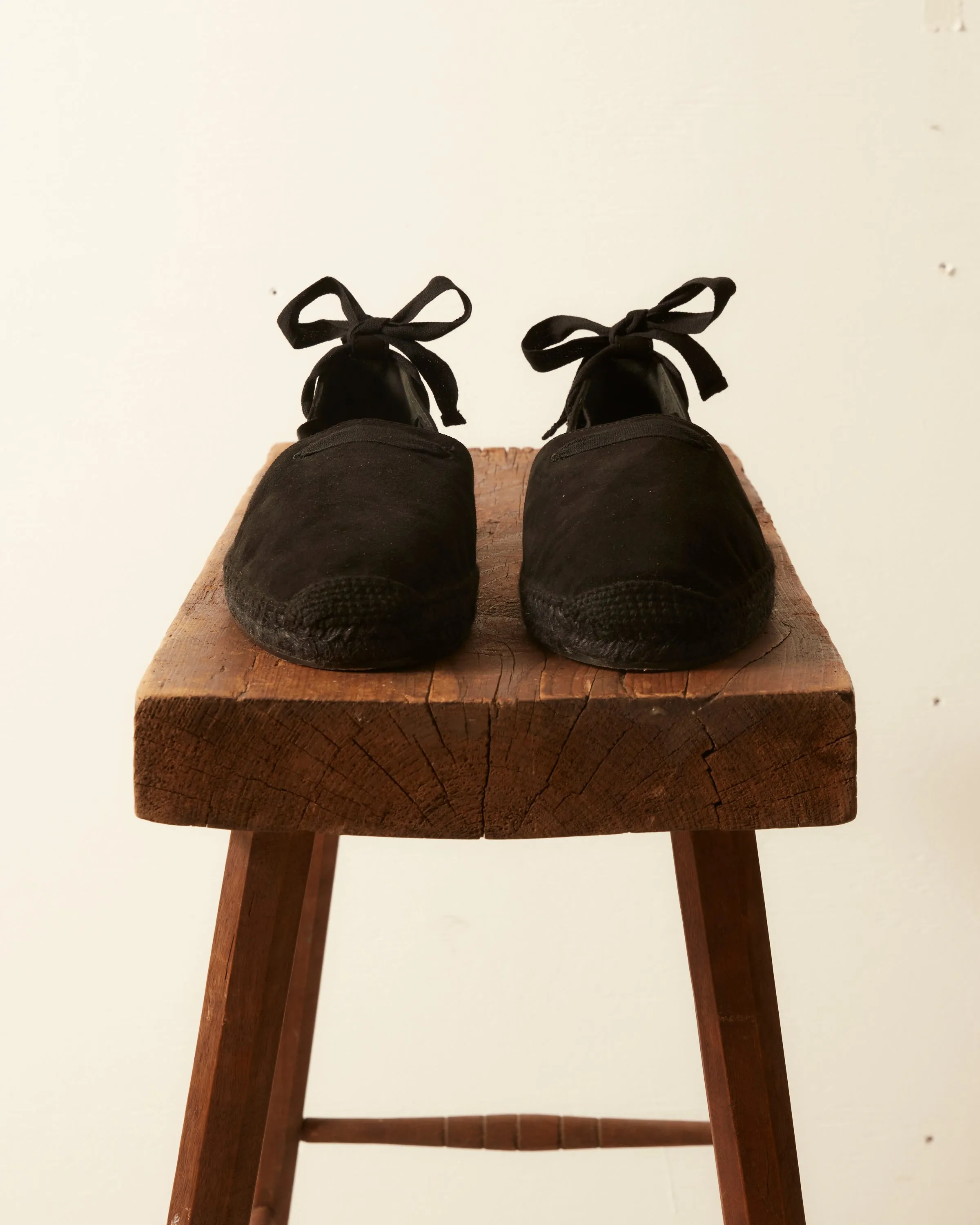 Suede Lace-Up Espadrilles - Black