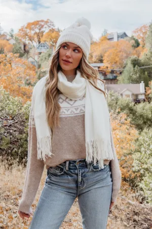 Taupe Aztec Print Mock Neck Sweater