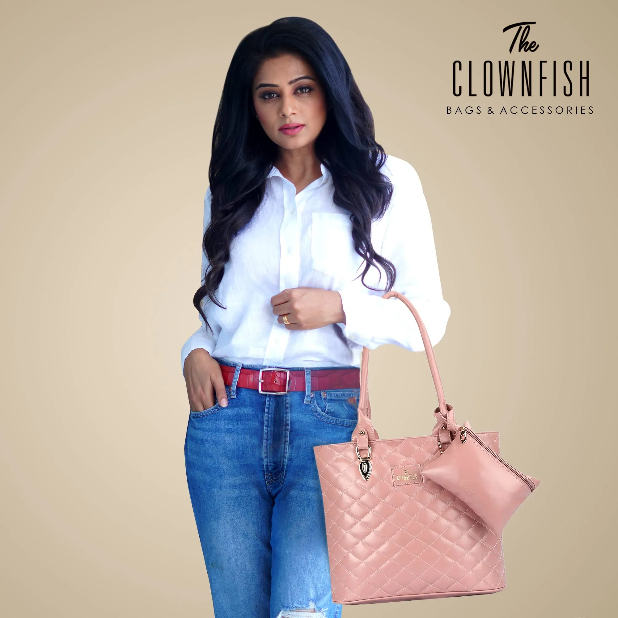 The Clownfish Siya Collection Faux Leather Handbag with Money/Mobile Pouch for Women Office Bag Ladies Shoulder Bag Tote for Women College Girls (Pink)