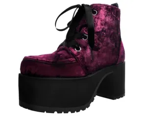 T.U.K Burgundy Crushed Velvet Nosebleed Boots