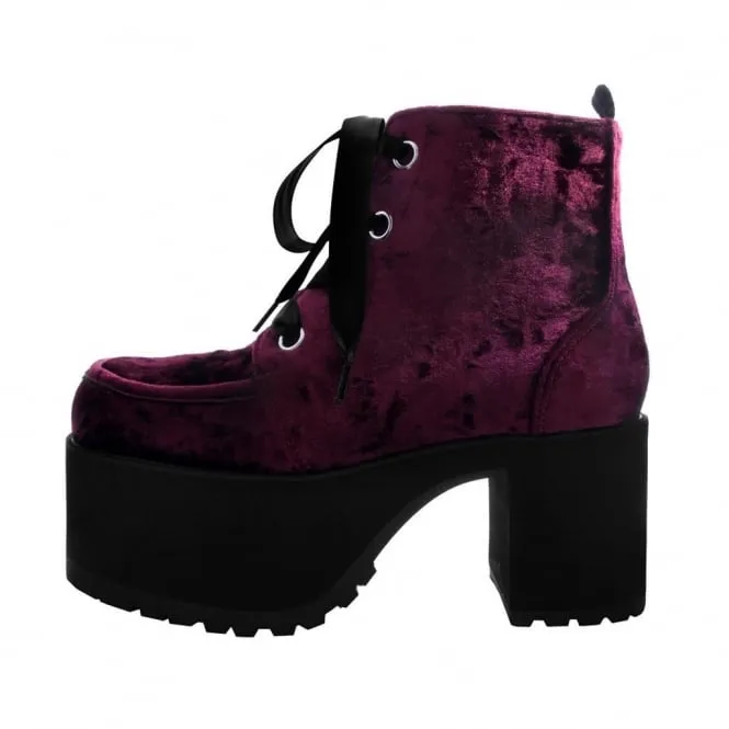 T.U.K Burgundy Crushed Velvet Nosebleed Boots