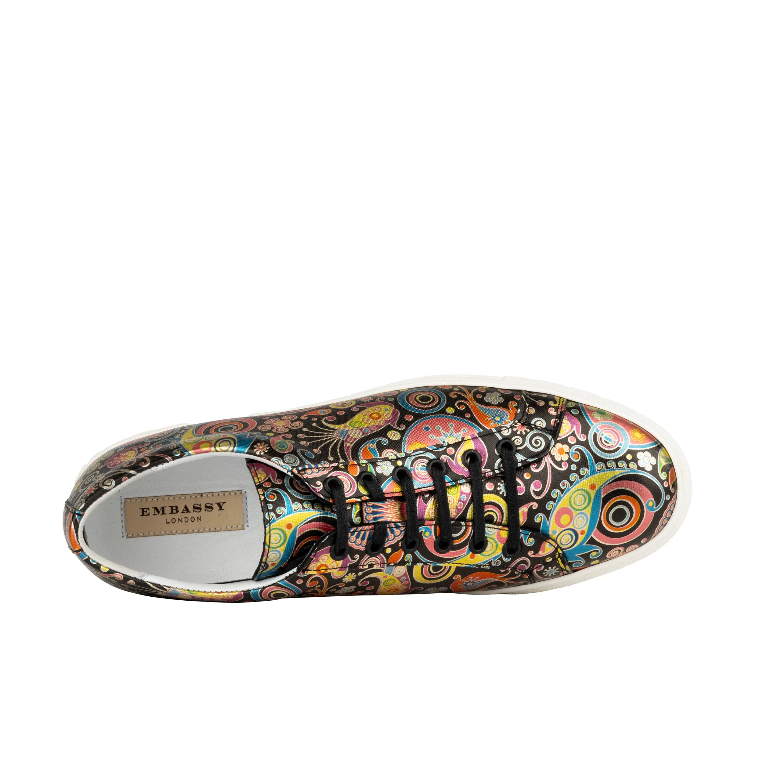 Valencia - Navy & Pink - Men's leather white rubber soles trainer in colourful print