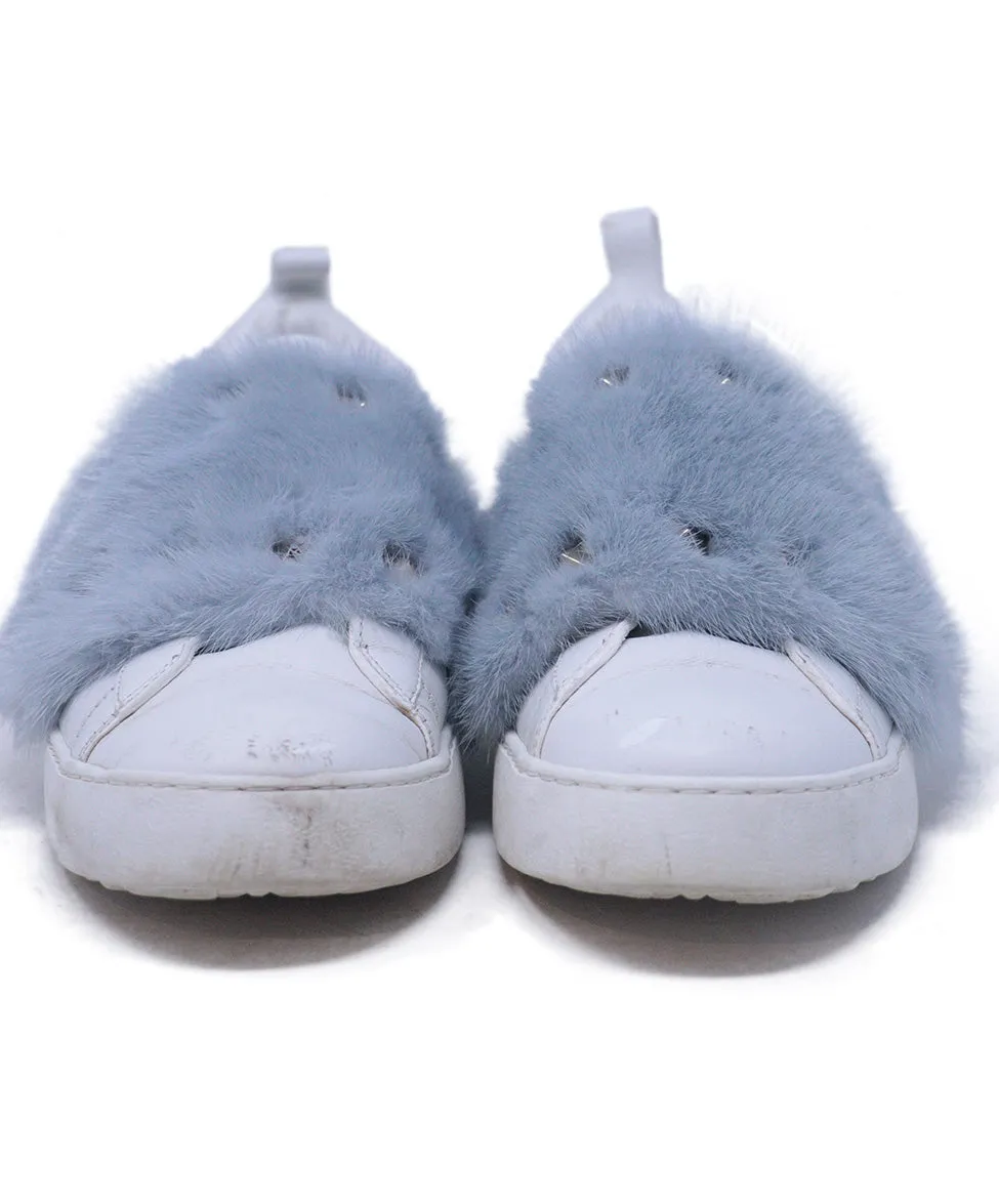 Valentino White Leather & Blue Mink Sneakers sz 8