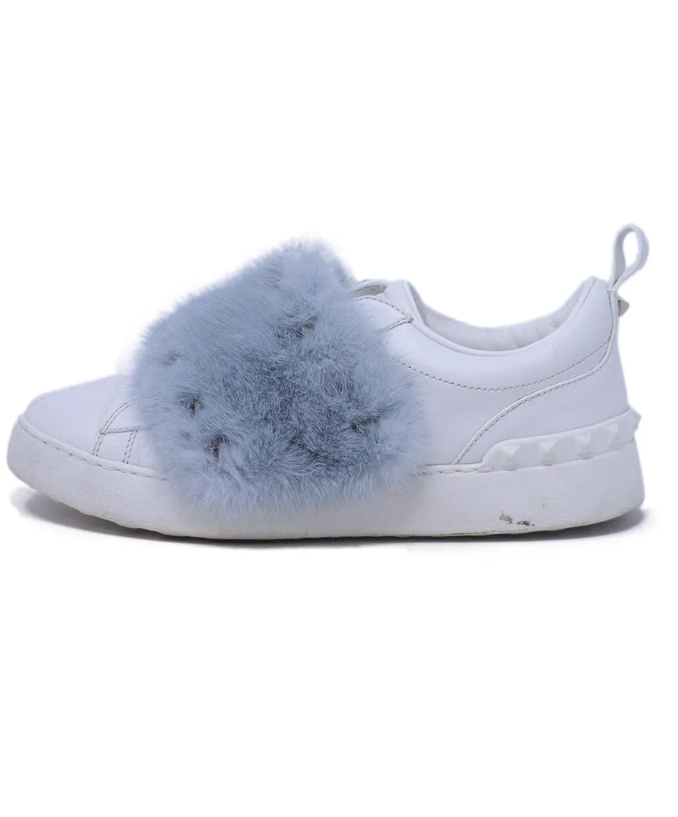 Valentino White Leather & Blue Mink Sneakers sz 8