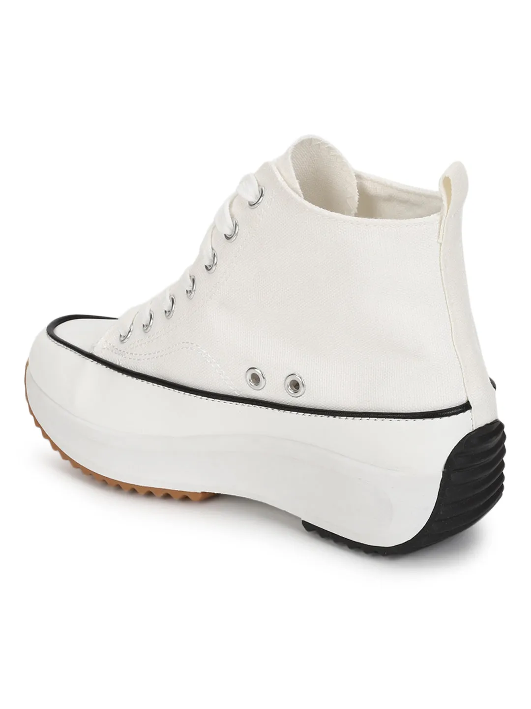 White Canvas Lace Up Sneakers (TC-RS3476-WHT)