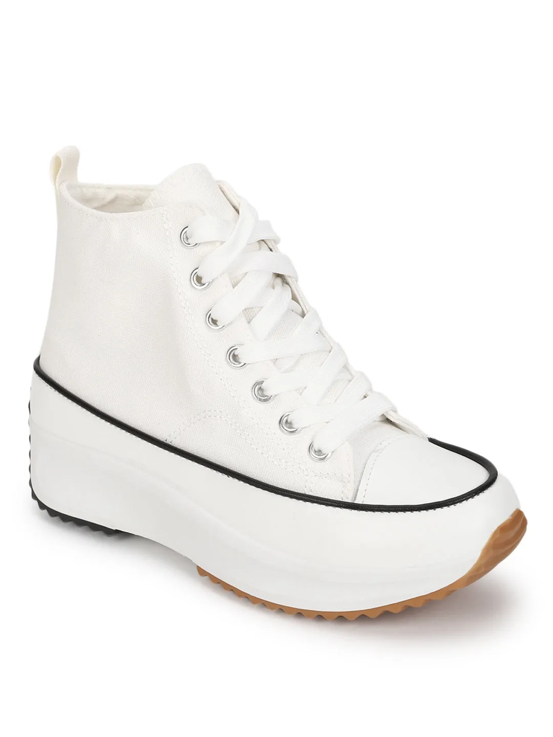 White Canvas Lace Up Sneakers (TC-RS3476-WHT)