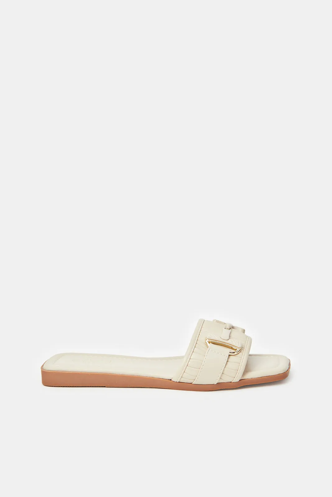 Women Beige Buckle Mule