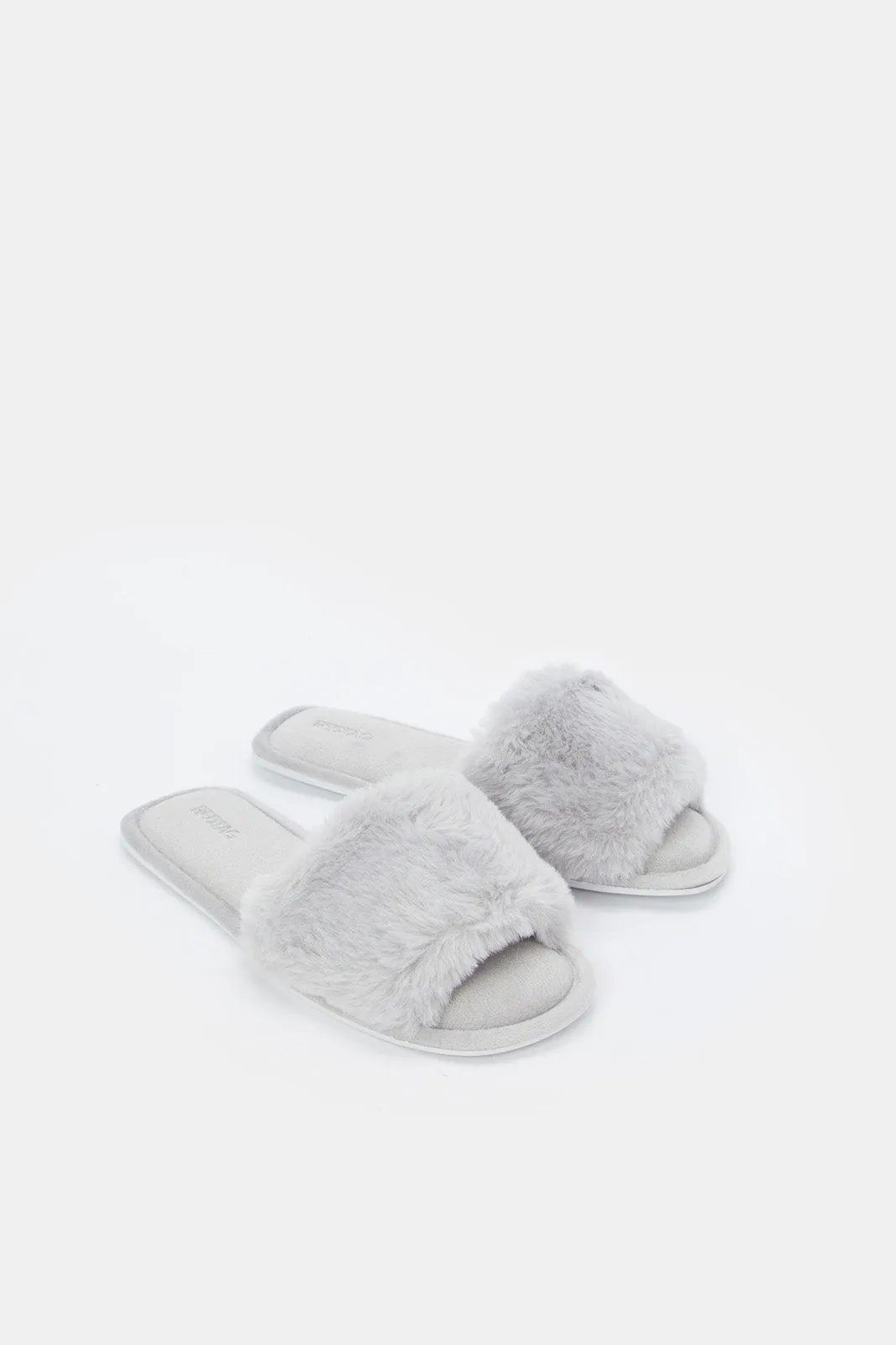 Women Grey Classic Fluffy Slipper