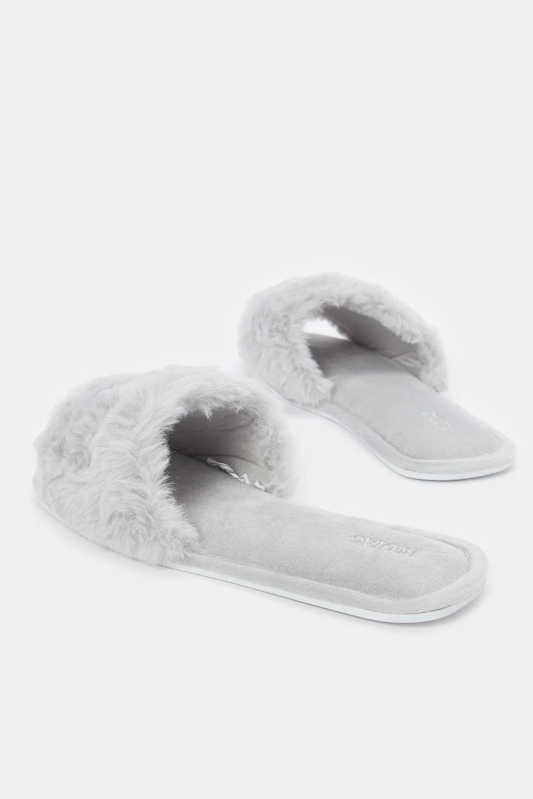 Women Grey Classic Fluffy Slipper