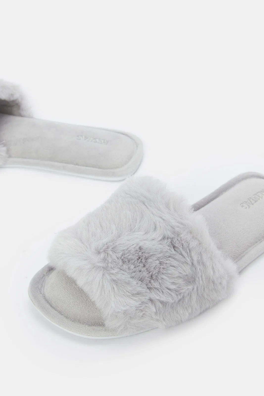 Women Grey Classic Fluffy Slipper