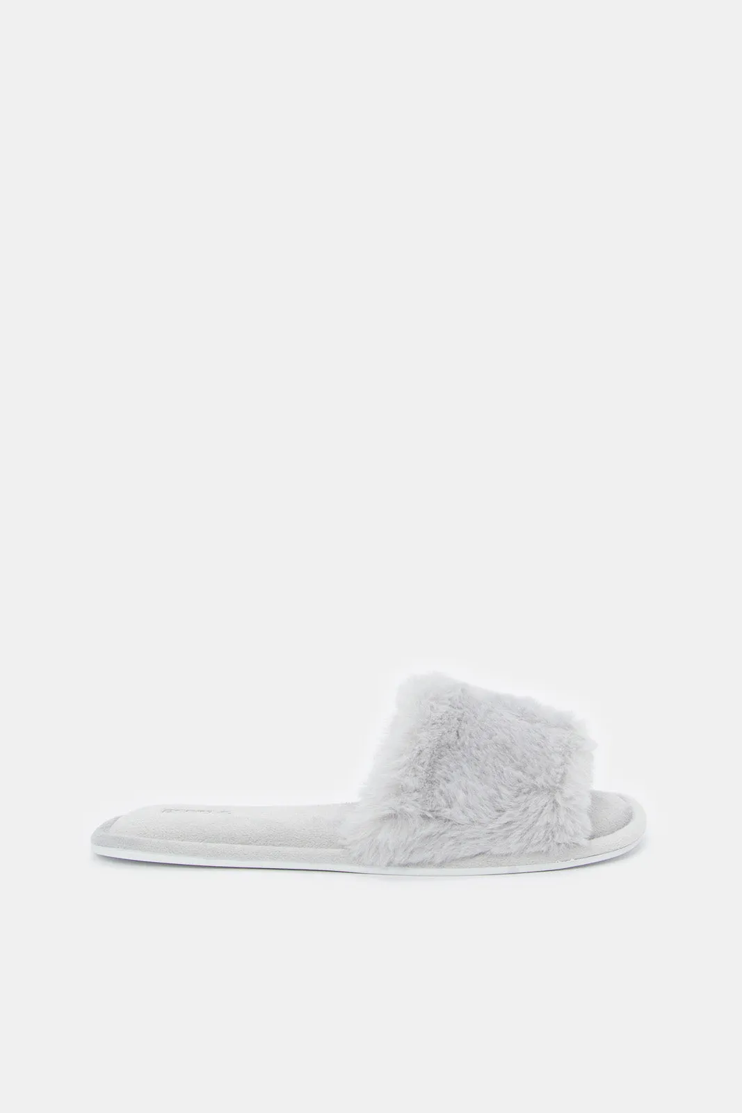 Women Grey Classic Fluffy Slipper