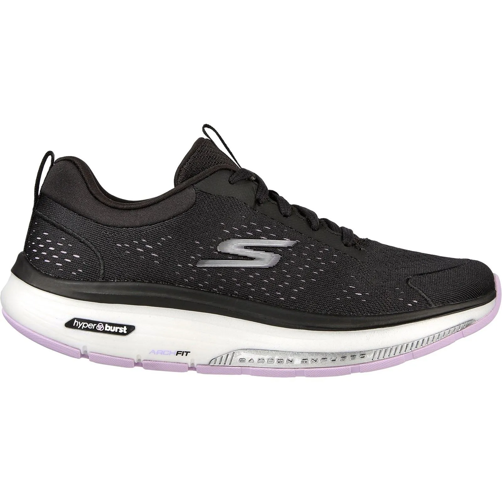 Women's Wide Fit Skechers 124933  Go Walk Workout Walker Trainers - Black/Lavender