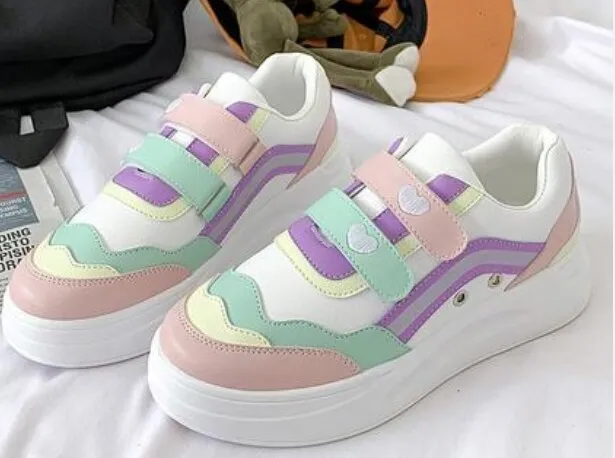 xiangtuibao Sweet lolita shoes vintage round head thick bottom cute college style Rainbow Marshmallow Love Heart sneakers kawaii shoes loli