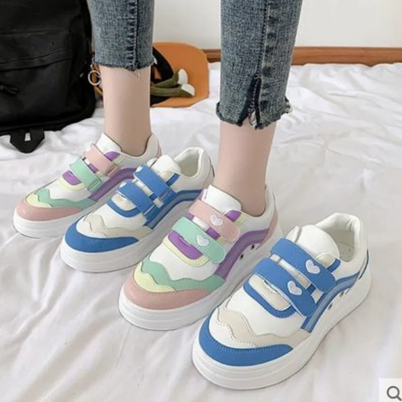 xiangtuibao Sweet lolita shoes vintage round head thick bottom cute college style Rainbow Marshmallow Love Heart sneakers kawaii shoes loli