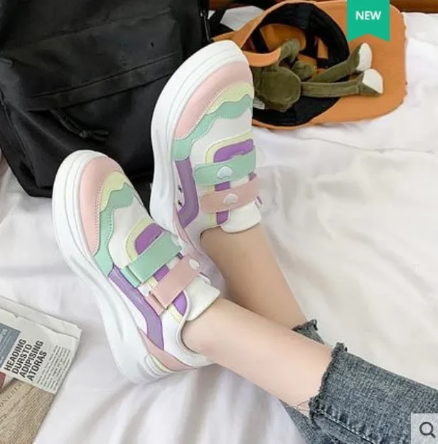 xiangtuibao Sweet lolita shoes vintage round head thick bottom cute college style Rainbow Marshmallow Love Heart sneakers kawaii shoes loli